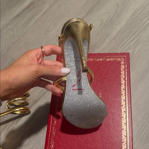 Rene Caovilla Gold Spiral Strap Heels - Picture 4 of 5